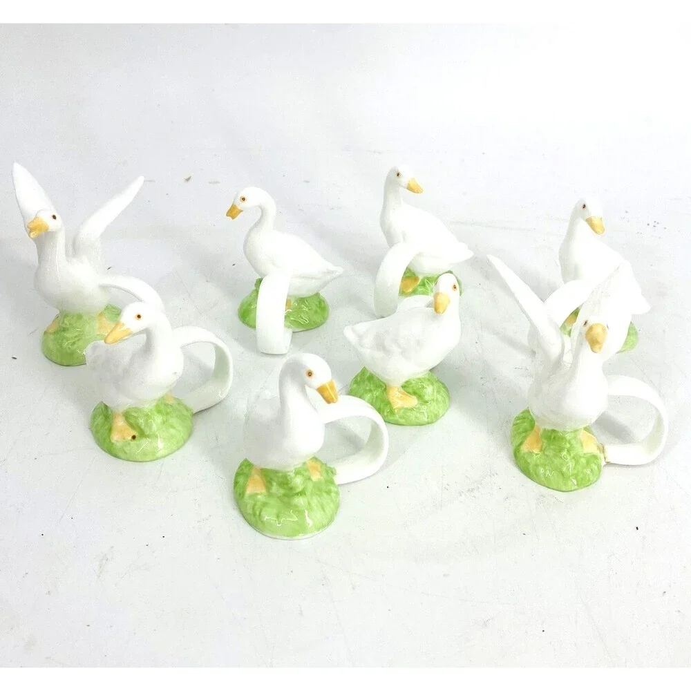 Vintage Lilian Vernon Bone China Goose Napkin Rings Set Of 8 Cottage Granny Core